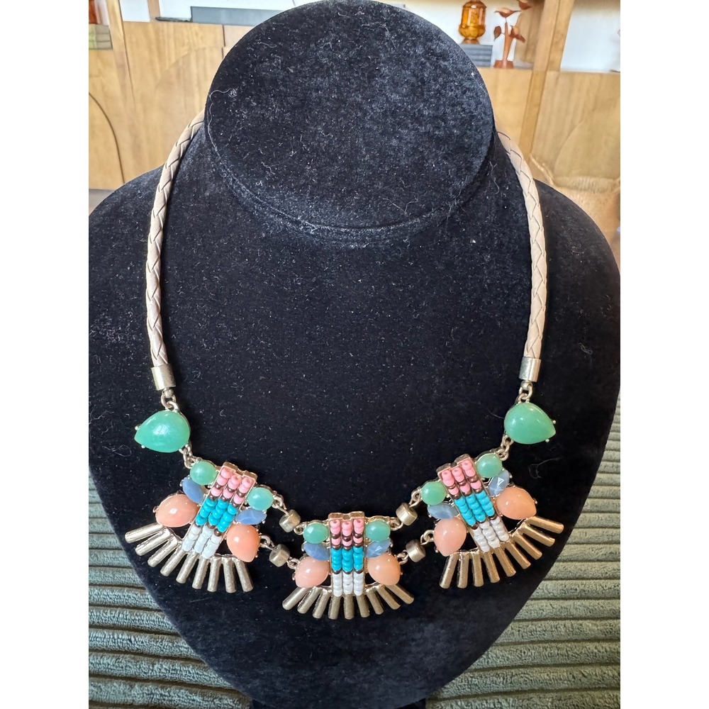 Statement Necklace Colorful Bead Fringe Design Adjustable Braided Cord Chain